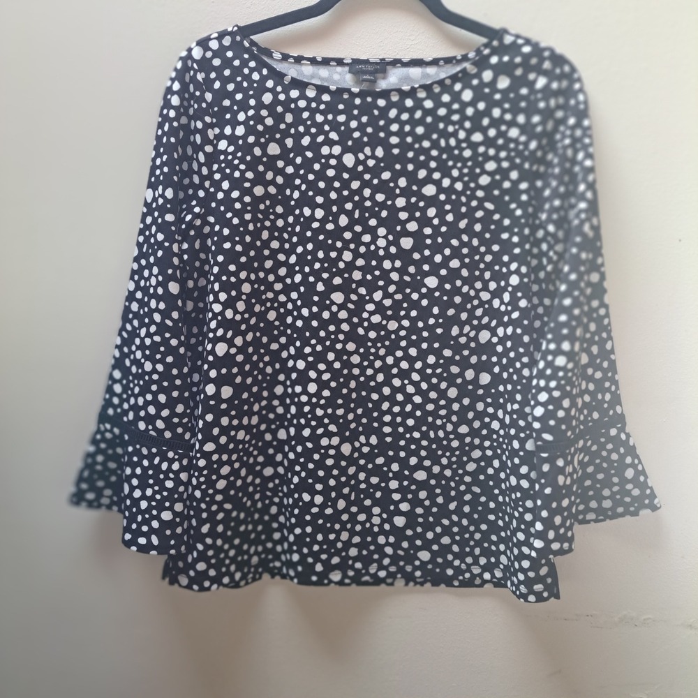 Ann Taylor Factory Polka Dot Bell Sleeve Blouse Black White Boat Neck Small NWT